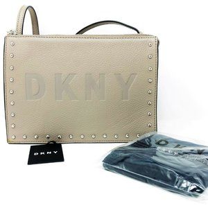 DKNY Commuter Pebble Leather Gray Zip Logo Crossbody Women's Handbag